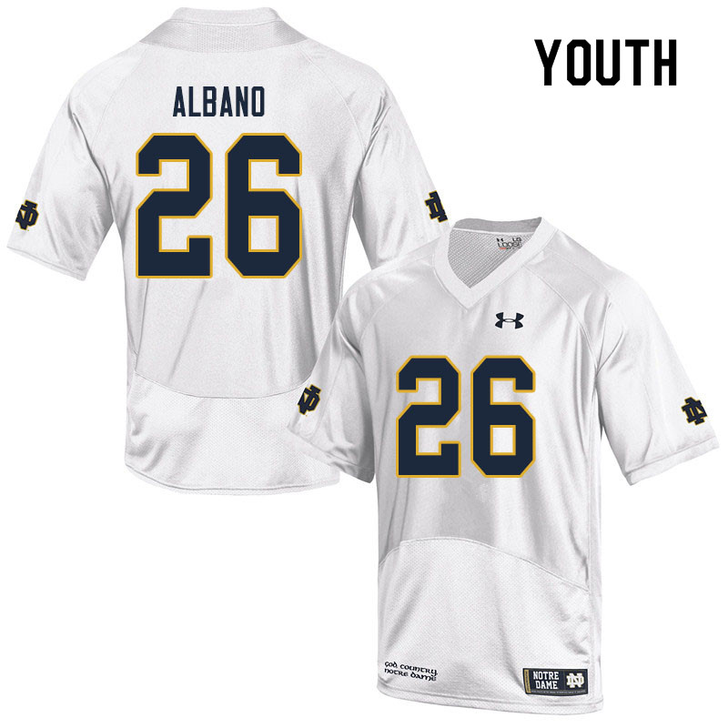 Youth NCAA Notre Dame Fighting Irish #26 Leo Albano Stitched College Under Armour Authentic White Football Jersey DX10R75MI